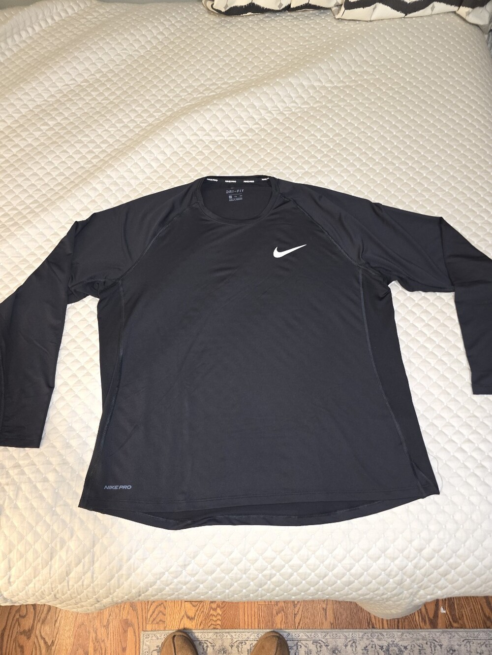 XXL - Nike Navy Blue Men's Long Sleeve Dri-FIT Training Shirt with White Swoosh.